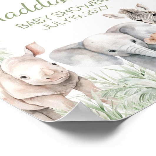 Oerwoud Safari Wild One Animals Baby shower Welkom Poster (Hoek)