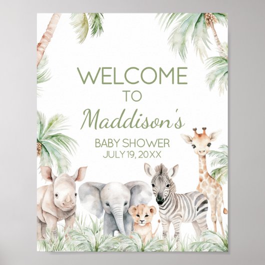 Oerwoud Safari Wild One Animals Baby shower Welkom Poster (Voorkant)