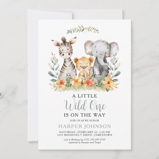 Oerwoud Safari Wild One Baby shower Invitation Kaart (Voorkant)