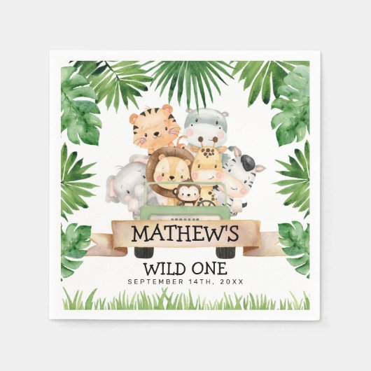 Oerwoud Safari Wild One Birthday Paper Napkins Servet (Voorkant)