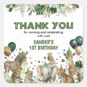 Oerwoud Safari Wild Party Animals Boys Verjaardag Vierkante Sticker (Voorkant)