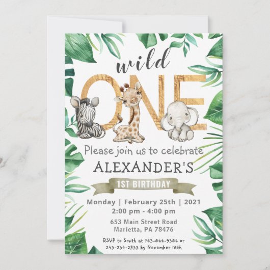 Oerwoud Safari Wild Uitnodiging van één dag (Voorkant)