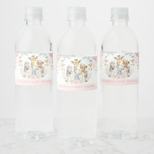 Oerwoud Safari Wilde Baby Animals Blush Floral Fav Waterfles Etiket