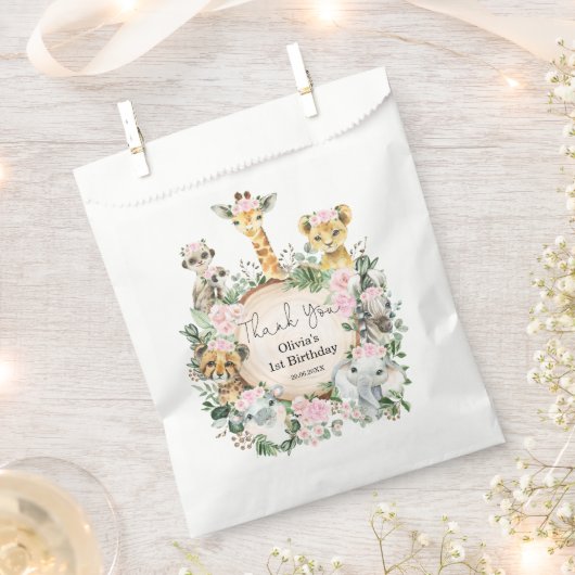 Oerwoud Safari Wilde Dieren Bloemen Meisje Verjaar Bedankzakje (Geknipt)