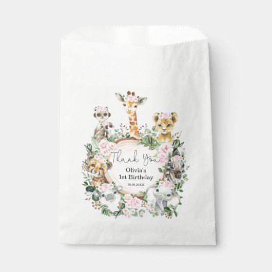 Oerwoud Safari Wilde Dieren Bloemen Meisje Verjaar Bedankzakje (Voorkant)