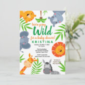 Oerwoud Safari Wilde Dieren Greenery Baby shower Kaart (Staand voorkant)