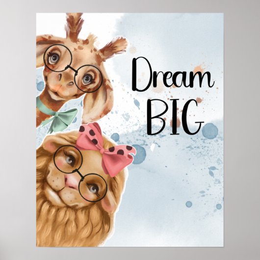 Oerwoud Safari wildone baby shower blue waterverf Poster (Voorkant)