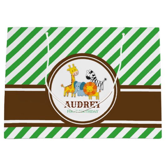 Oerwoud Safari Zoo Animal Birthday Baby shower Groot Cadeauzakje (Voorkant)