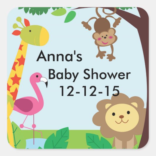 Oerwoud Safari zoo baby shower stickers (Voorkant)