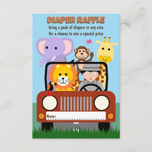 Oerwoud Safari Zoo Dier Baby shower Luier Raffle Informatiekaartje (Voorkant)