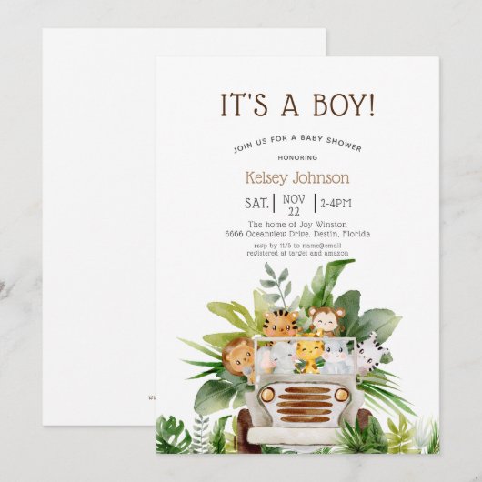 Oerwoud Safari Zoo Dieren Jongen Baby shower Kaart (Voorkant / Achterkant)