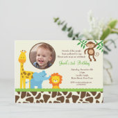 Oerwoud Safari Zoo Foto van Birthday-uitnodigingen Kaart (Staand voorkant)