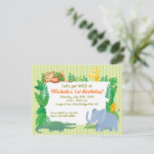 Oerwoud SAFARI Zoo met de Birthday-uitnodigingskaa Kaart (Staand voorkant)