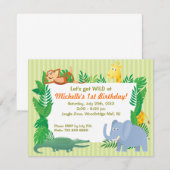 Oerwoud SAFARI Zoo met de Birthday-uitnodigingskaa Kaart (Voorkant / Achterkant)