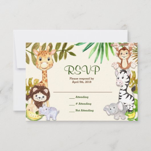 Oerwoud Safari Zoo RSVP-reactiekaart RSVP Kaartje (Voorkant)