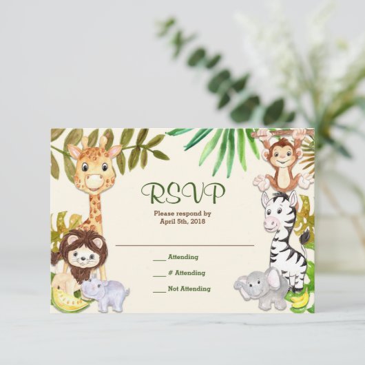 Oerwoud Safari Zoo RSVP-reactiekaart RSVP Kaartje (Staand voorkant)