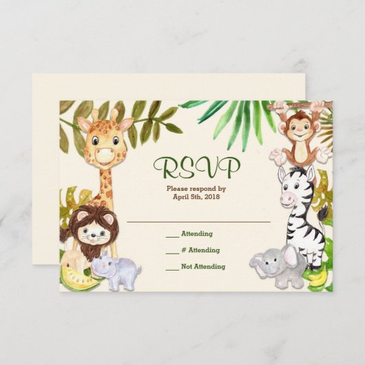 Oerwoud Safari Zoo RSVP-reactiekaart RSVP Kaartje (Voorkant / Achterkant)
