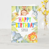 Oerwoud Safaridieren gepersonaliseerde verjaardags Kaart (Gele Bloem)