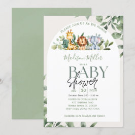 Oerwoud Sarfari Dieren Groen Lot Baby shower Kaart