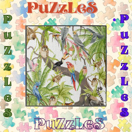Oerwoud Scène Tropische Vogels, Critters, Bladerwe Legpuzzel