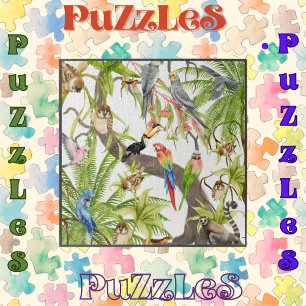 Oerwoud Scène Tropische Vogels, Critters, Bladerwe Legpuzzel