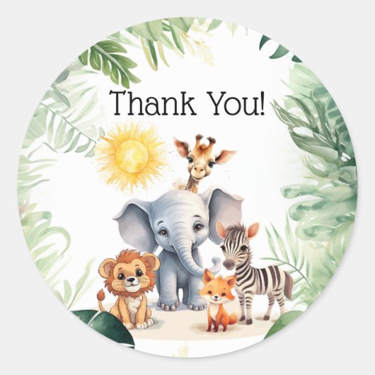 Oerwoud schattig baby dieren partij dank u cadeau ronde sticker (Voorkant)