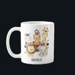 Oerwoud schattige Waterverf Safari Dieren Monogram Koffiemok<br><div class="desc">Dit eenvoudige maar schattige ontwerp is een illustratie van een groep schattige safari's: leeuw,  olifant,  zebra,  tijger,  aap en giraffe</div>