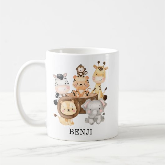 Oerwoud schattige Waterverf Safari Dieren Monogram Koffiemok (Links)