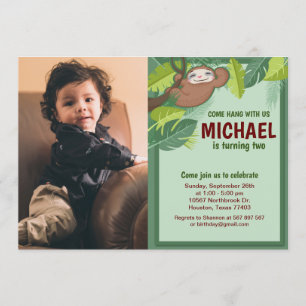 Oerwoud Sloth Birthday Fotouitnodiging Kaart