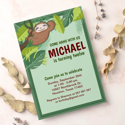 Oerwoud Sloth Birthday Party Invitation Kaart