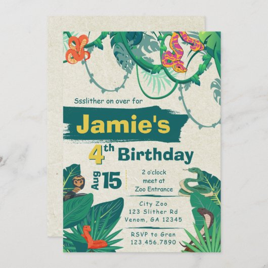 Oerwoud Snake Verjaardagsuitnodiging Kaart (Voorkant / Achterkant)