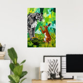 Oerwoud Standoff – Geometrische poema en konijn Poster (Thuiskantoor)
