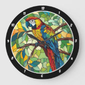 Oerwoud Symphony" - Glas in lood Macaw Wall Grote Klok (Voorkant)