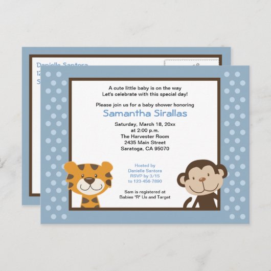 Oerwoud Tales Oerwoud Safari Baby shower Post Kaar Uitnodiging Briefkaart (Voorkant / Achterkant)