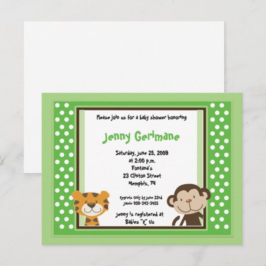 Oerwoud Tales Safari Green Baby shower Invitation Uitnodiging Briefkaart (Voorkant / Achterkant)