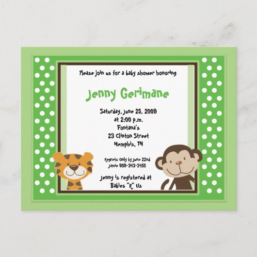 Oerwoud Tales Safari Green Baby shower Invitation Uitnodiging Briefkaart (Voorkant)