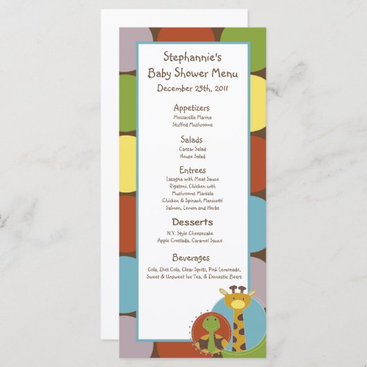 oerwoud Tales Safari van menukaarten Menu (Voorkant / Achterkant)