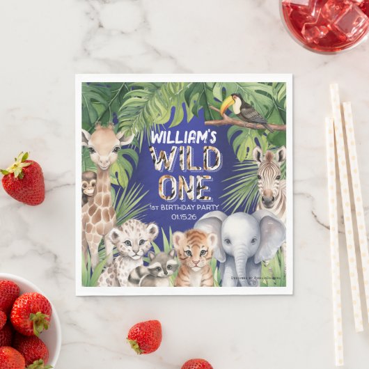 Oerwoud thema 1e verjaardag Wild one navy blauw Servet (Insitu)