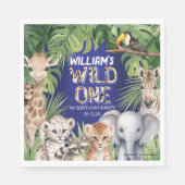 Oerwoud thema 1e verjaardag Wild one navy blauw Servet (Voorkant)