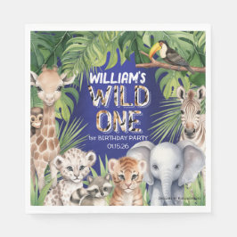 Oerwoud thema 1e verjaardag Wild one navy blauw Servet