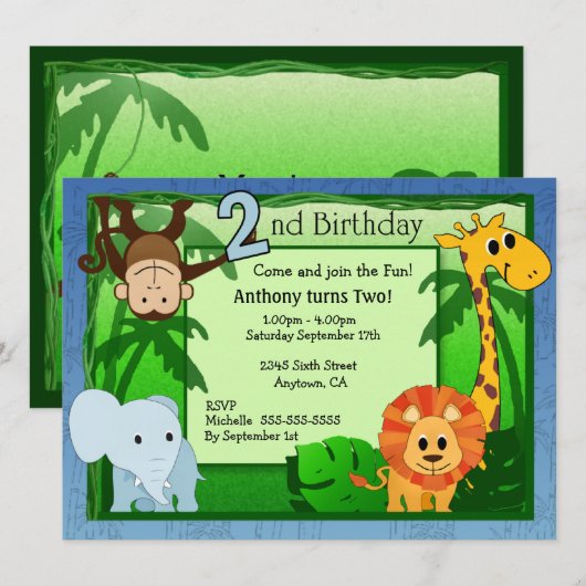 Oerwoud thema 2e verjaardag kaart (Voorkant / Achterkant)