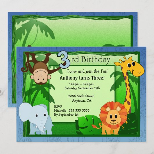 Oerwoud thema 3e verjaardag kaart (Voorkant / Achterkant)