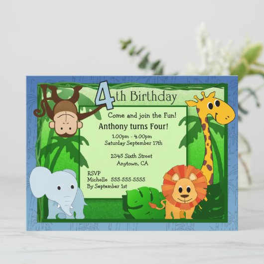 Oerwoud thema 4e uitnodiging (Staand voorkant)