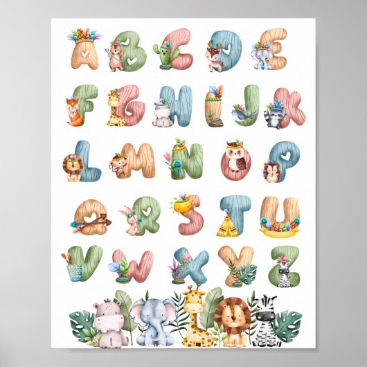 Oerwoud Thema Alphabets Kinder kamerdecor Poster (Voorkant)