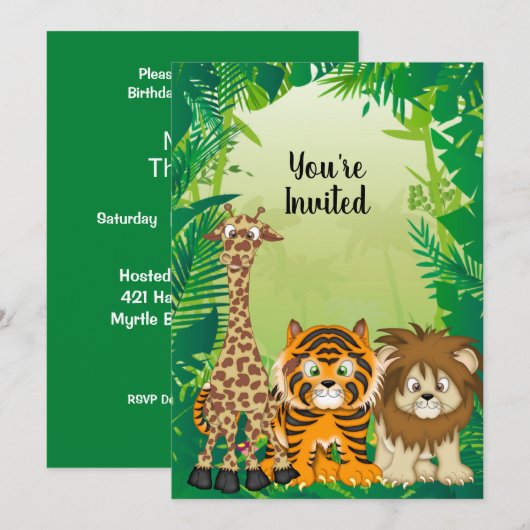 Oerwoud Thema Birthday-uitnodigingen Kaart (Voorkant / Achterkant)