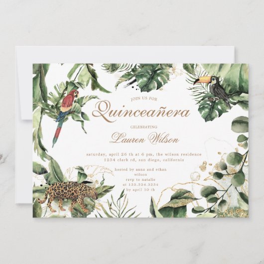 Oerwoud Thema Dieren Quinceanera Feestuitnodiging Save The Date (Voorkant)