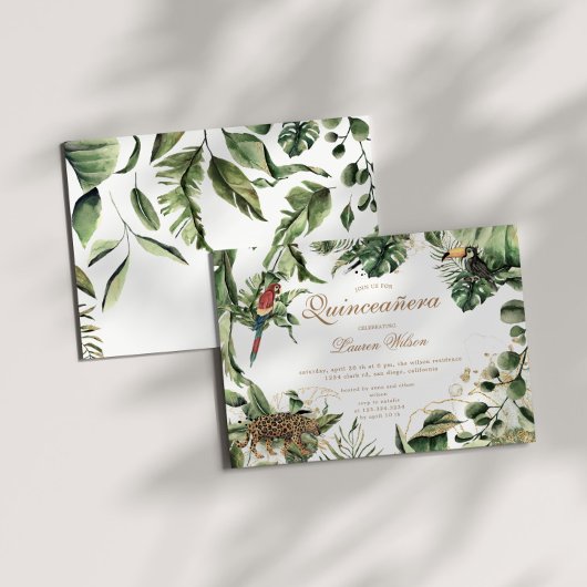 Oerwoud Thema Dieren Quinceanera Feestuitnodiging Save The Date