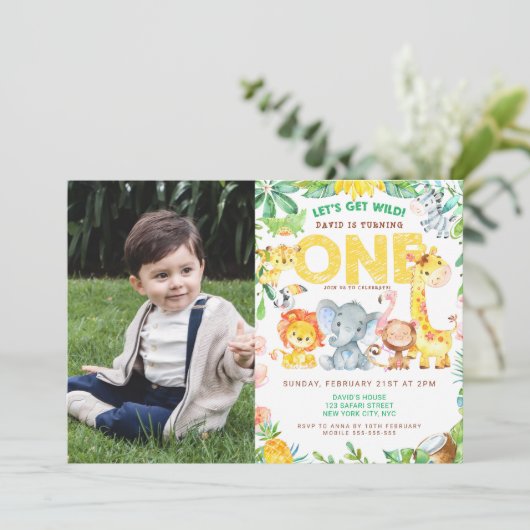 Oerwoud thema Safari 1st Birthday Boy Afbeelding Kaart (Staand voorkant)