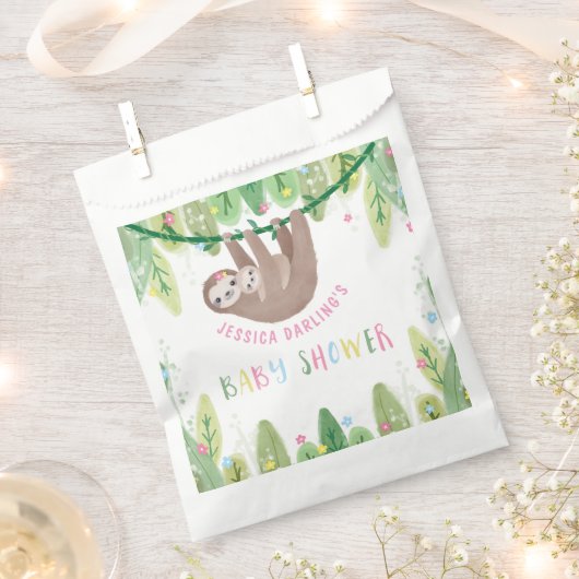 Oerwoud thema Sloth Baby Girl Shower Bedankzakje (Geknipt)