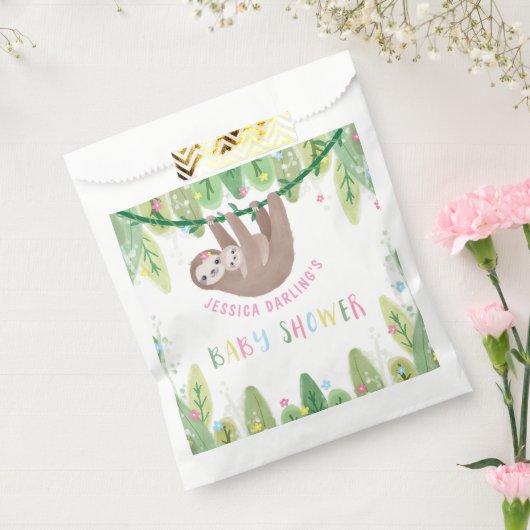 Oerwoud thema Sloth Baby Girl Shower Bedankzakje (Gezegeld)